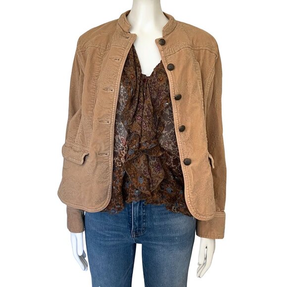 Liz Claiborne Jackets & Blazers - Vintage Y2K Tan Corduroy Jacket Tonal Floral Embroidered Medium Boho Cottagecore